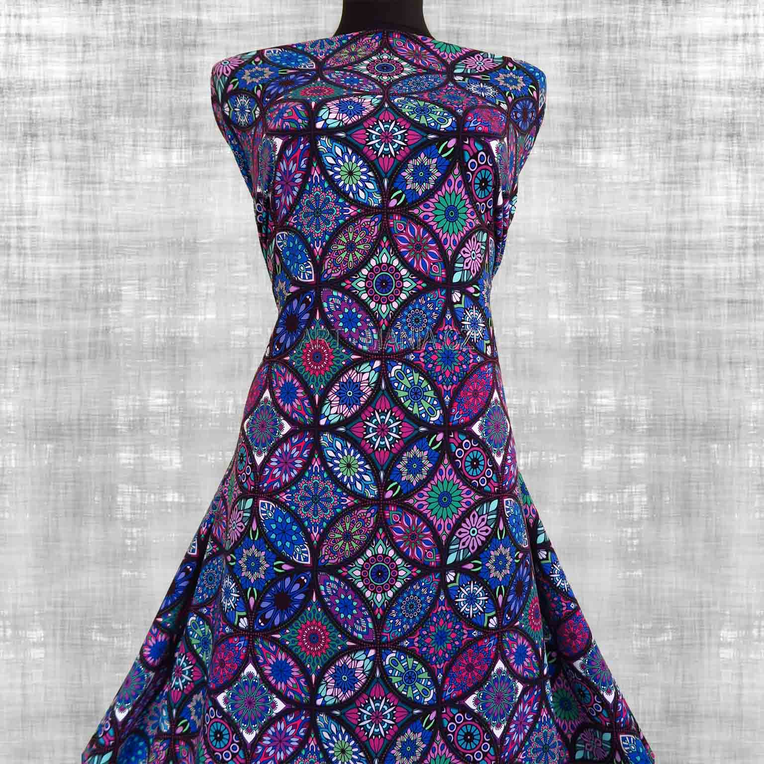 506004A Jednolícní úplet viskóza/elastan, šíře 170cm, gramáž 230g/m2, DIGITÁLNÍ TISK