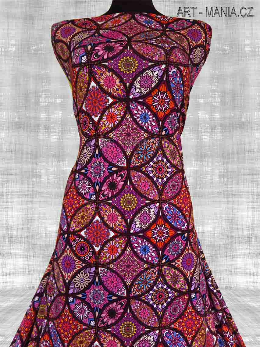 506004B Jednolícní úplet viskóza/elastan, šíře 170cm, gramáž 230g/m2, DIGITÁLNÍ TISK